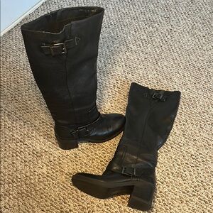 Kenneth Cole New York Black Leather Knee-High Moto Boots